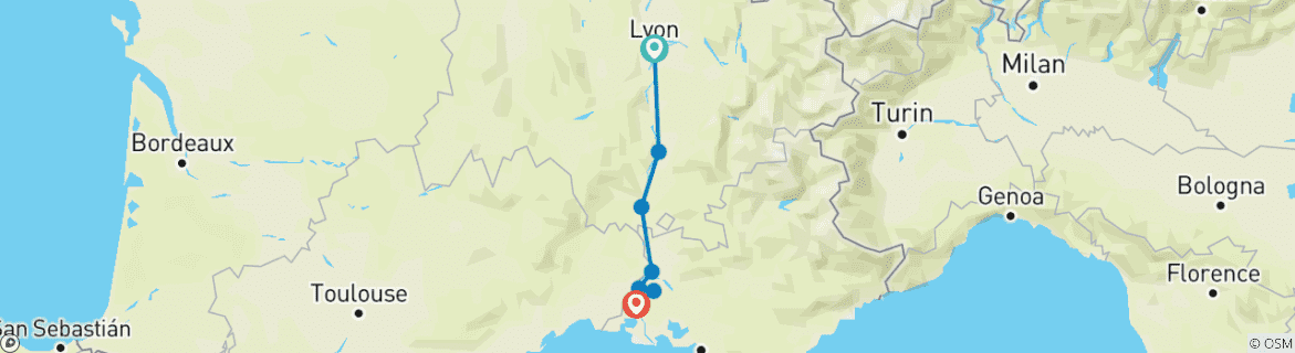 Image d'une carte montrant l'itinéraire du circuit