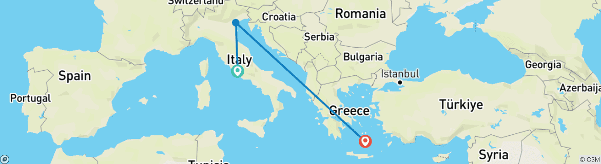 Image of a map showing the route of the tour
