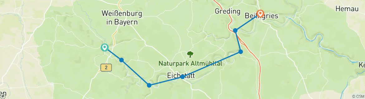 Foto van een kaart met de route van de rondreis