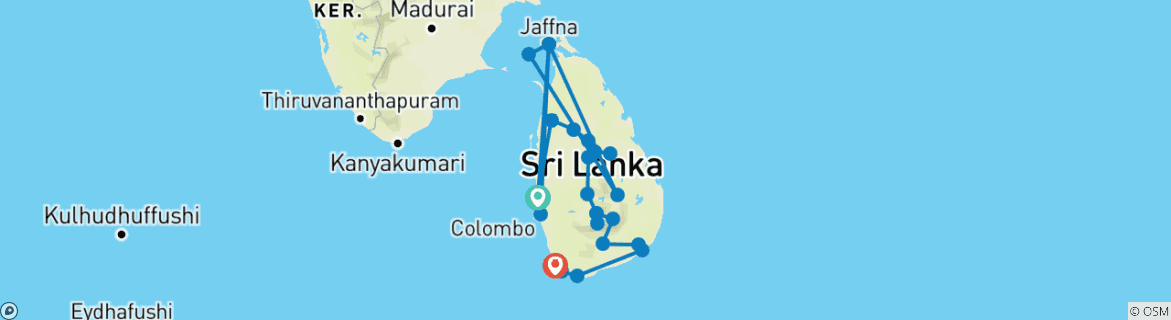 Image of a map showing the route of the tour