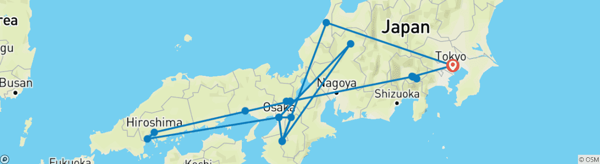Image of a map showing the route of the tour