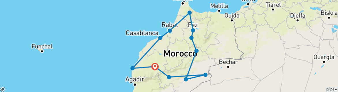 Image of a map showing the route of the tour