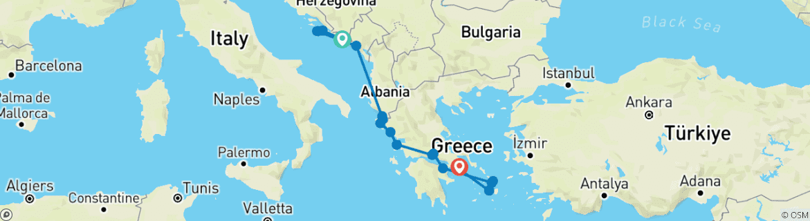 Carte du circuit La mer Adriatique, le canal de Corinthe et les îles grecques 2028