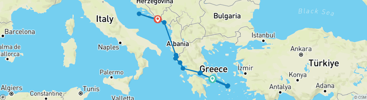 Carte du circuit Les îles grecques, le canal de Corinthe et l'Adriatique 2028