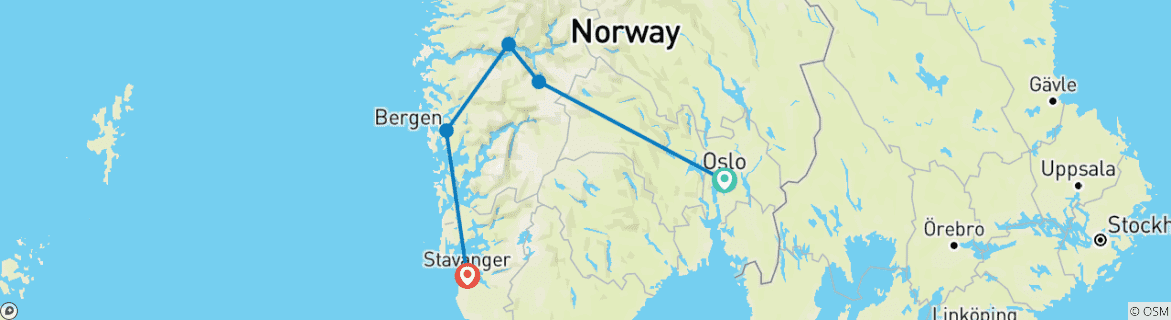 Image of a map showing the route of the tour