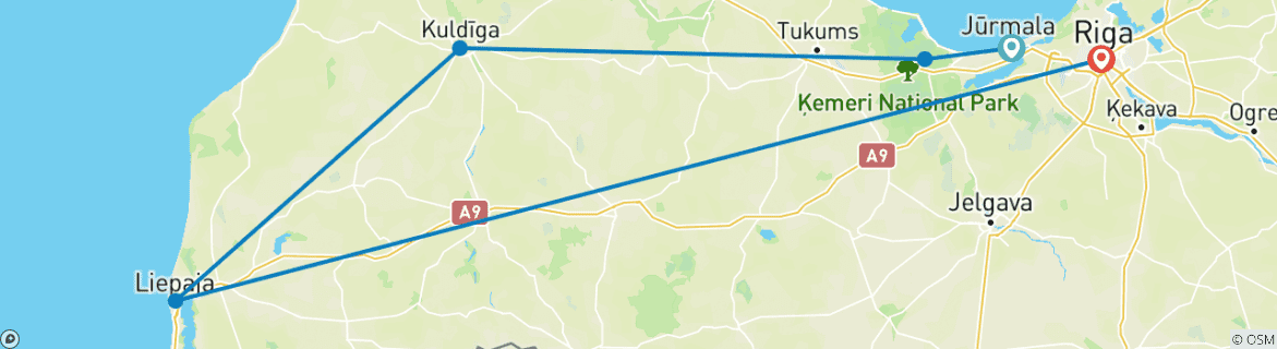 Image d'une carte montrant l'itinéraire du circuit