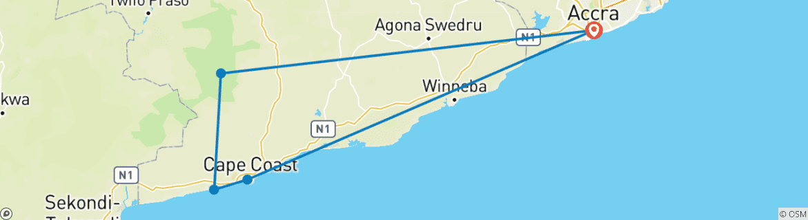 Image d'une carte montrant l'itinéraire du circuit