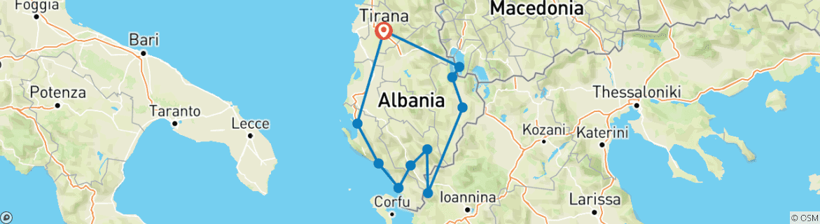 Mapa de Ruta en bici por Albania