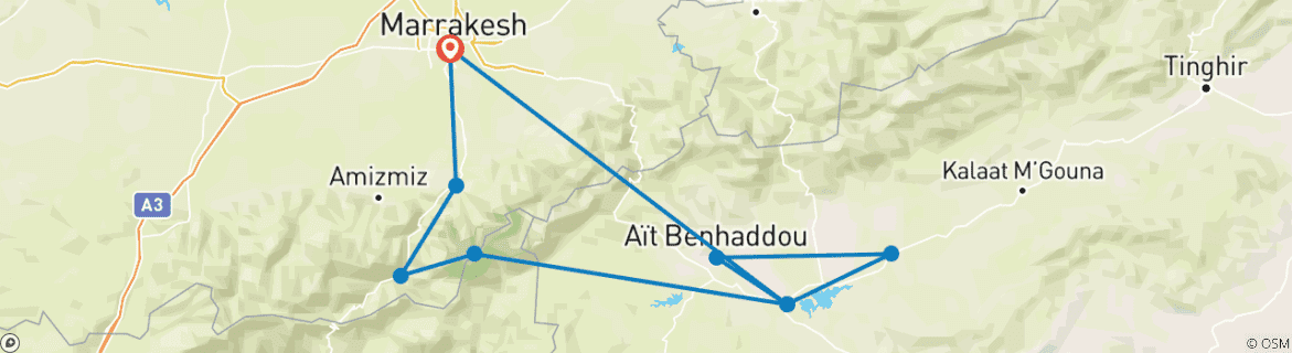 Image of a map showing the route of the tour