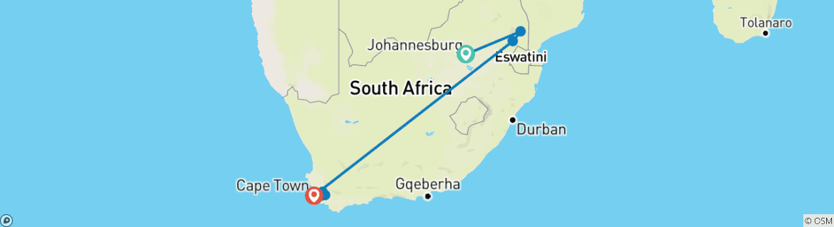 Carte du circuit Tour d'Afrique du Sud