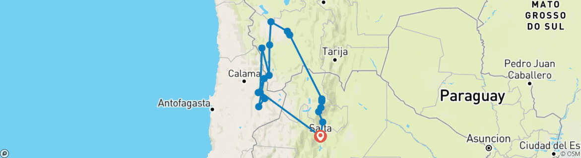 Image d'une carte montrant l'itinéraire du circuit