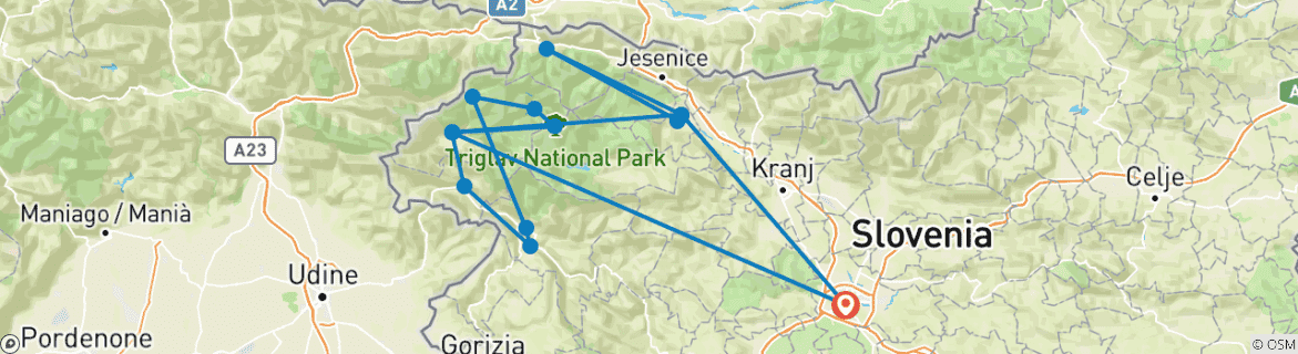 Image d'une carte montrant l'itinéraire du circuit