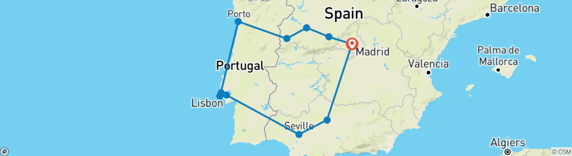 Carte du circuit Panorama de l'Espagne et du Portugal (hiver)