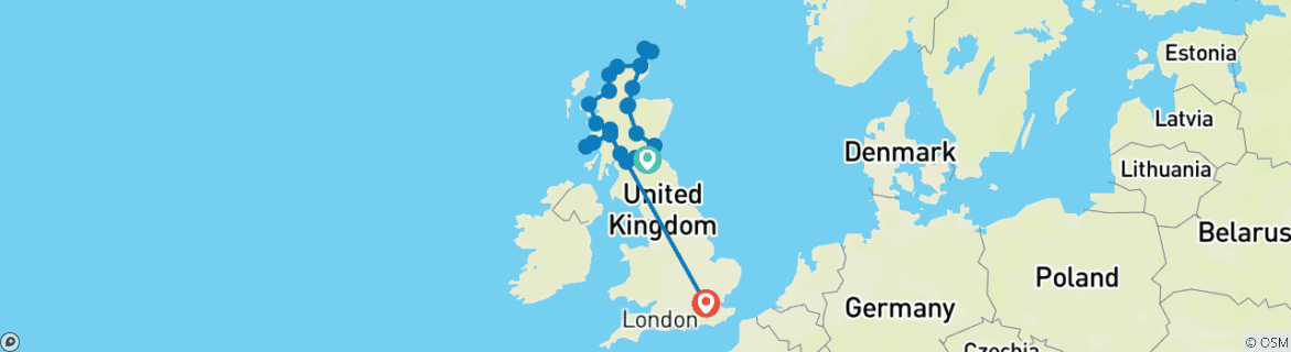 Mapa de Un «Highland Fling» escocés con Londres