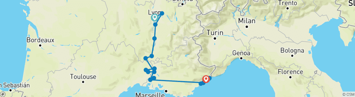Image d'une carte montrant l'itinéraire du circuit