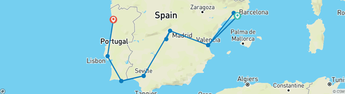 Image d'une carte montrant l'itinéraire du circuit