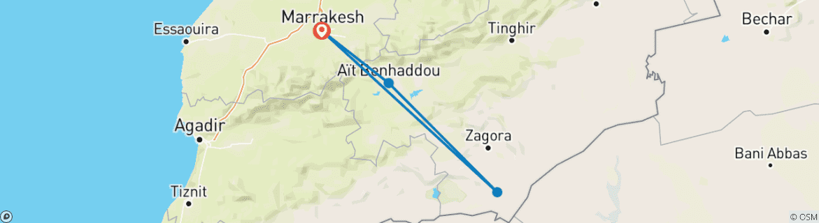 Image of a map showing the route of the tour