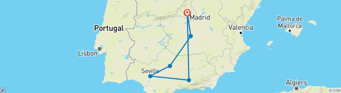 Image of a map showing the route of the tour