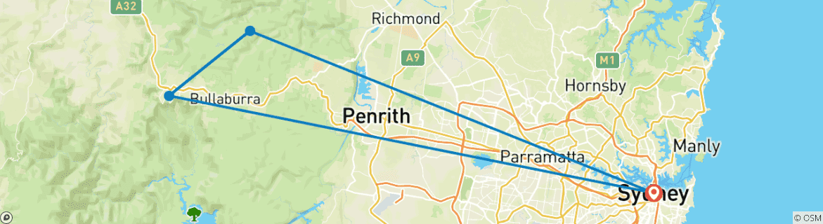 Image of a map showing the route of the tour