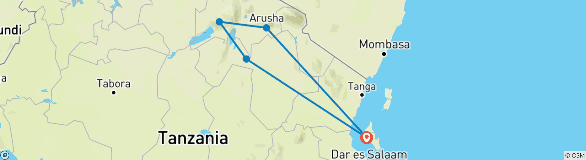 Image of a map showing the route of the tour
