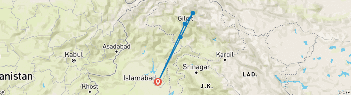 Image of a map showing the route of the tour