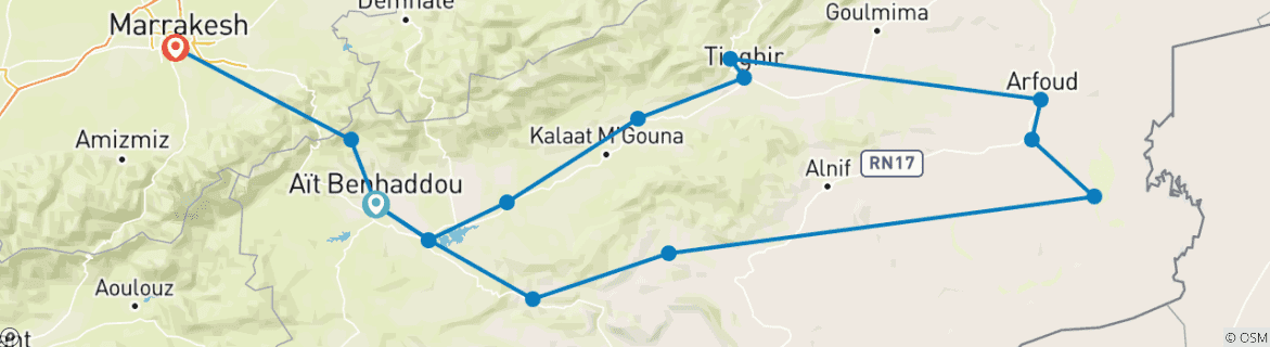 Image d'une carte montrant l'itinéraire du circuit