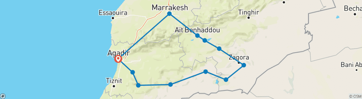 Image d'une carte montrant l'itinéraire du circuit