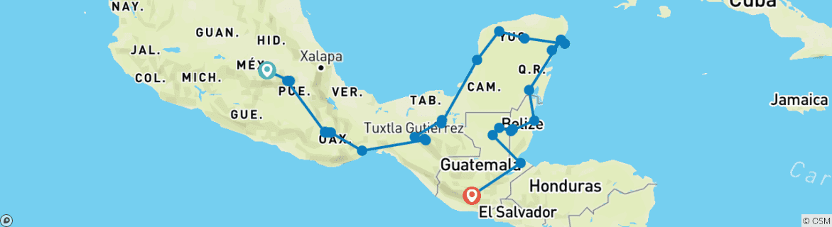 Image d'une carte montrant l'itinéraire du circuit