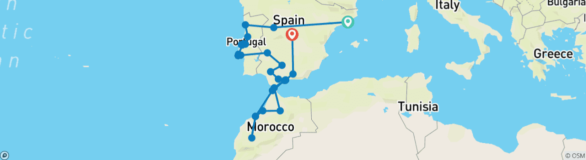 Image d'une carte montrant l'itinéraire du circuit