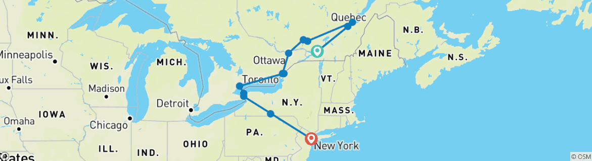 Image d'une carte montrant l'itinéraire du circuit
