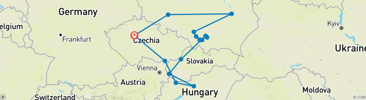 Image of a map showing the route of the tour