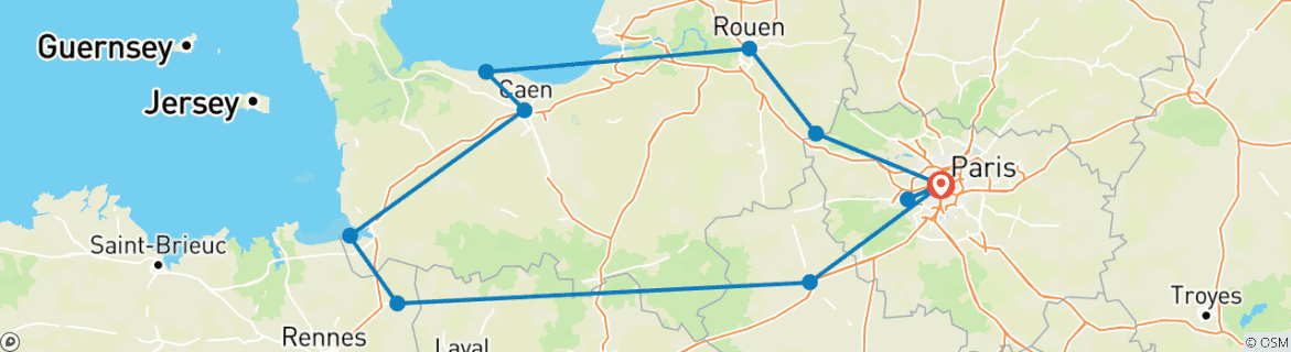 Image d'une carte montrant l'itinéraire du circuit