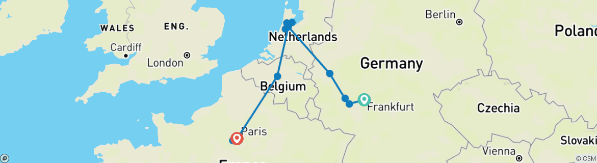 Image of a map showing the route of the tour