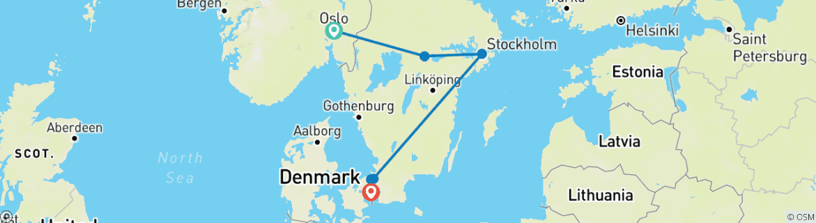 Image of a map showing the route of the tour