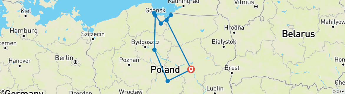 Image of a map showing the route of the tour