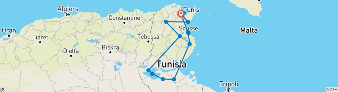 Image d'une carte montrant l'itinéraire du circuit