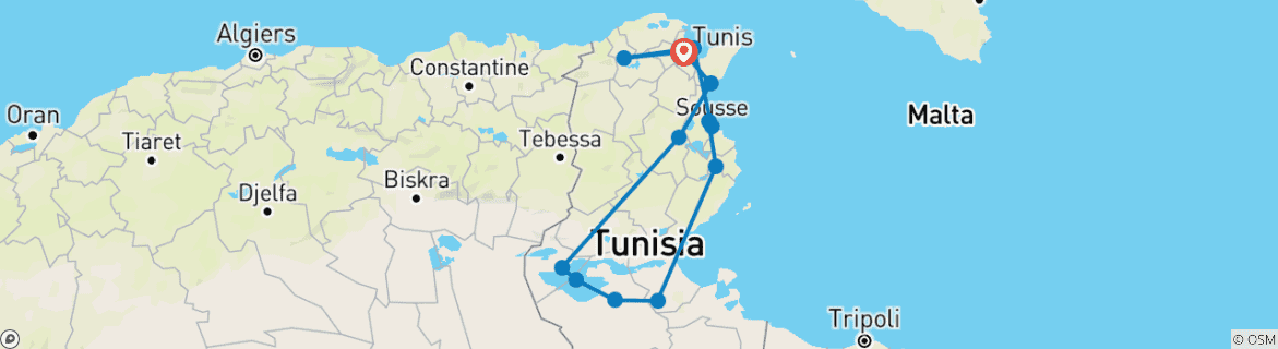 Image d'une carte montrant l'itinéraire du circuit