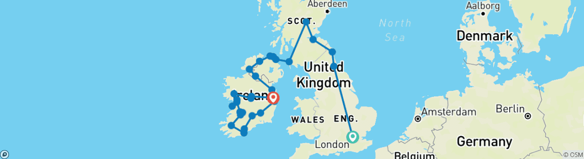 Image d'une carte montrant l'itinéraire du circuit