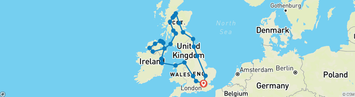 Carte du circuit Grande odyssée à travers les îles britanniques et l'Irlande – 10 jours