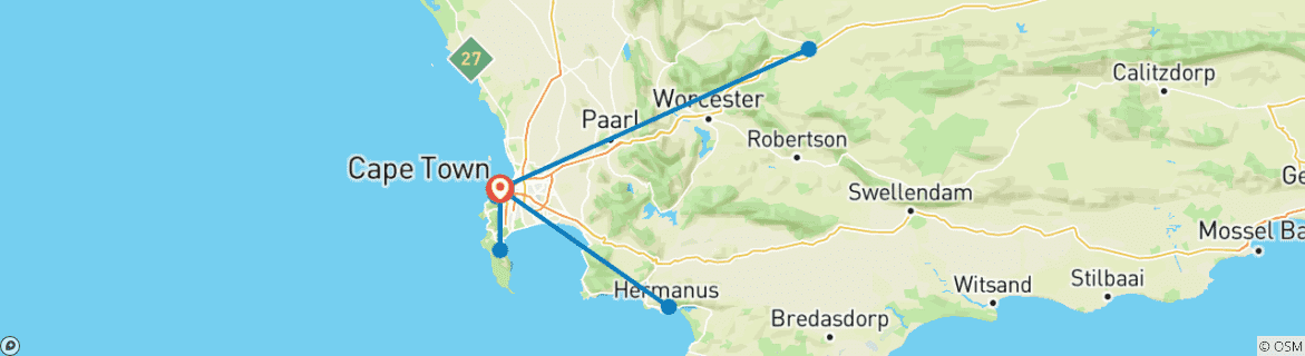 Foto van een kaart met de route van de rondreis
