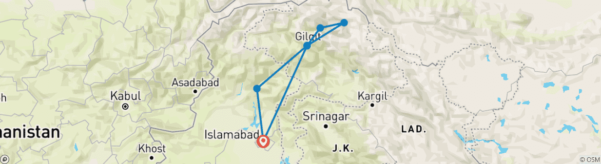 Image of a map showing the route of the tour