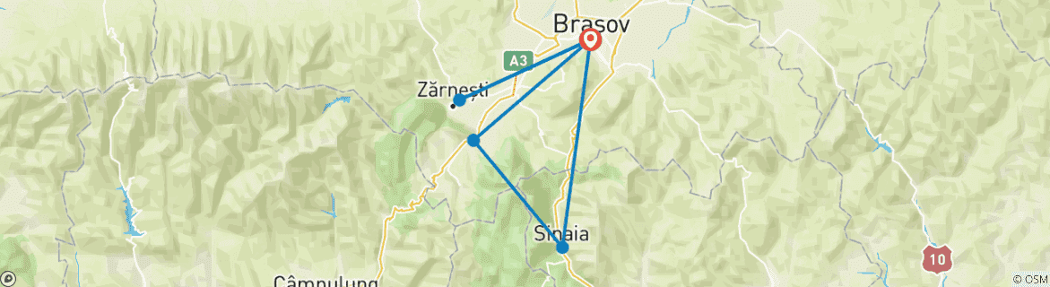 Carte du circuit Circuit privé de 3 jours en Transylvanie avec prise en charge et retour à l'aéroport de Brașov