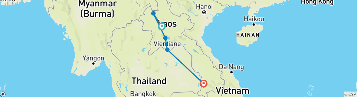 Image d'une carte montrant l'itinéraire du circuit