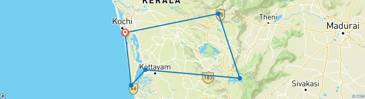 Image of a map showing the route of the tour