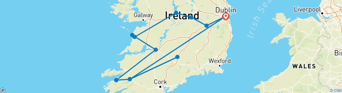 Image d'une carte montrant l'itinéraire du circuit