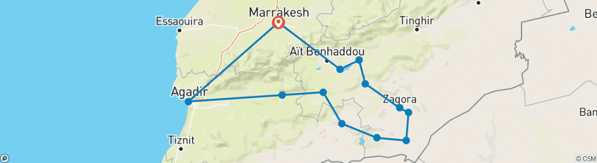 Image d'une carte montrant l'itinéraire du circuit