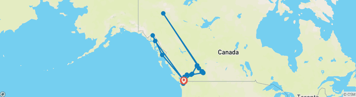 Image of a map showing the route of the tour