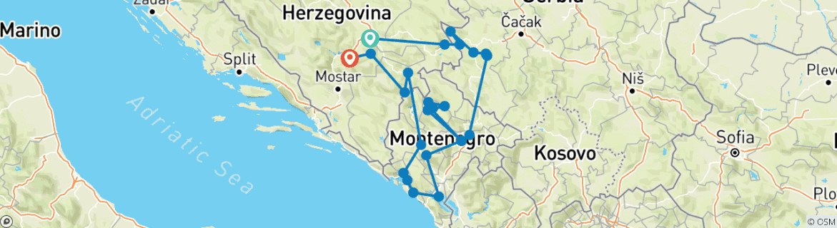 Image d'une carte montrant l'itinéraire du circuit