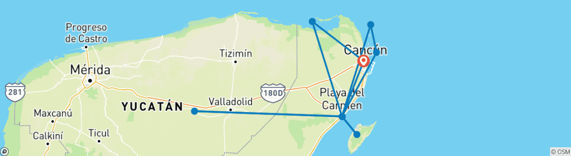 Image of a map showing the route of the tour