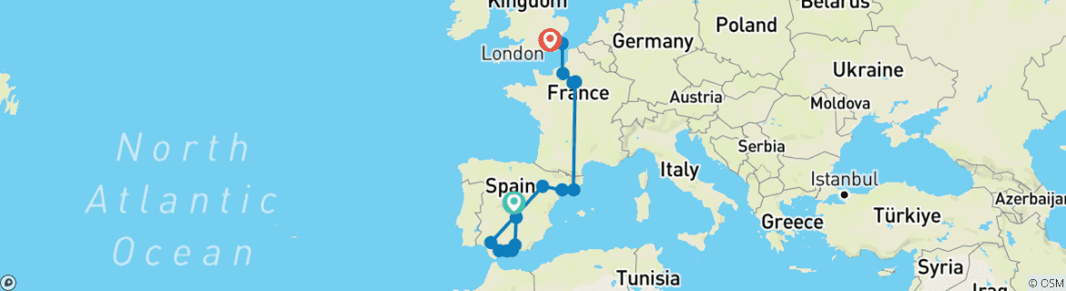 Image d'une carte montrant l'itinéraire du circuit